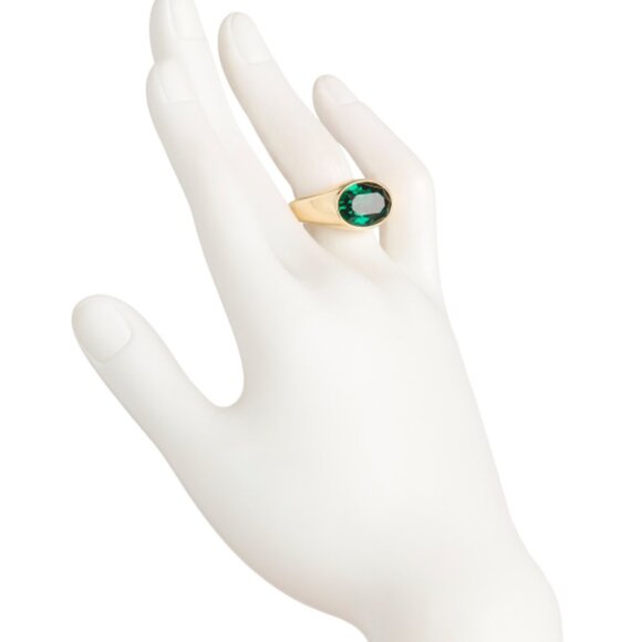 Gorjana Nova Emerald Green Cocktail Ring Gold Plated Size 8 New - Picture 3 of 11